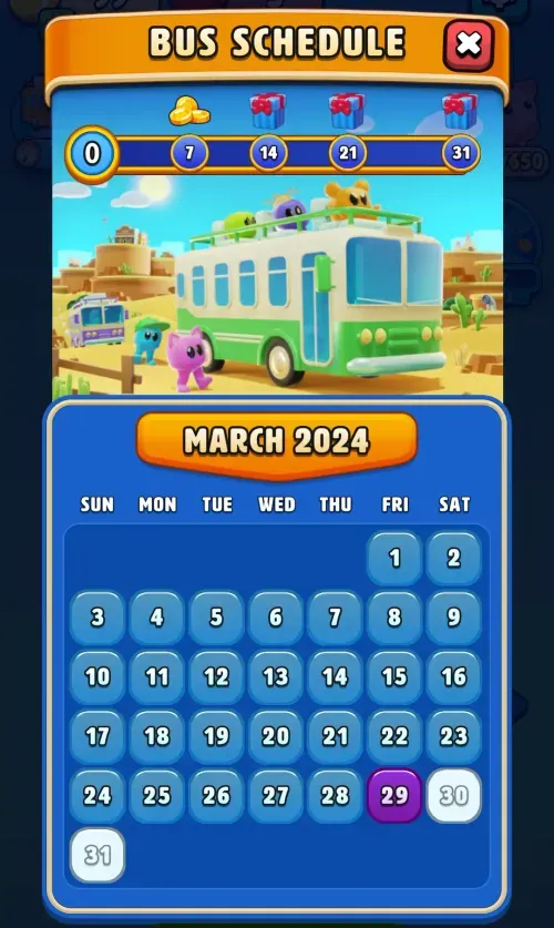 Daily Bus Schedule reward screen in Block Jam 3D