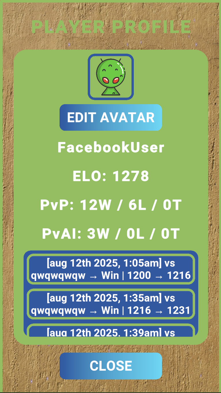 Player profile and stats screen