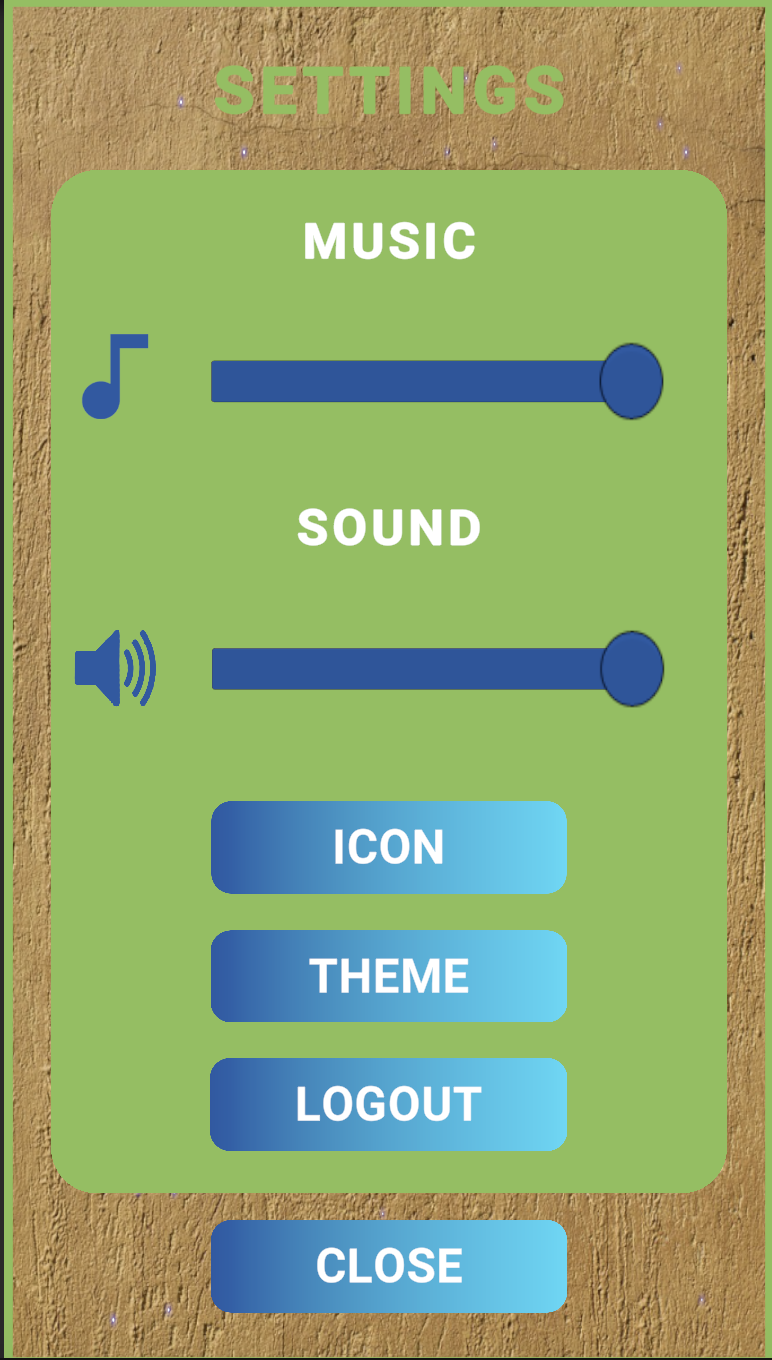 Settings panel with audio sliders