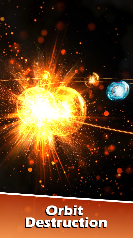 Orbit Destruction energy theme panel with glowing orbs in motion.
