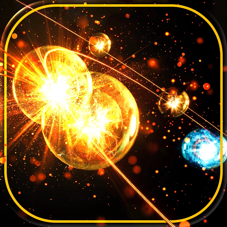 Orbit Destruction app icon with glowing planets orbiting a core.