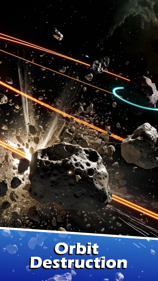 Orbit Destruction space theme image with stylized asteroid belt.