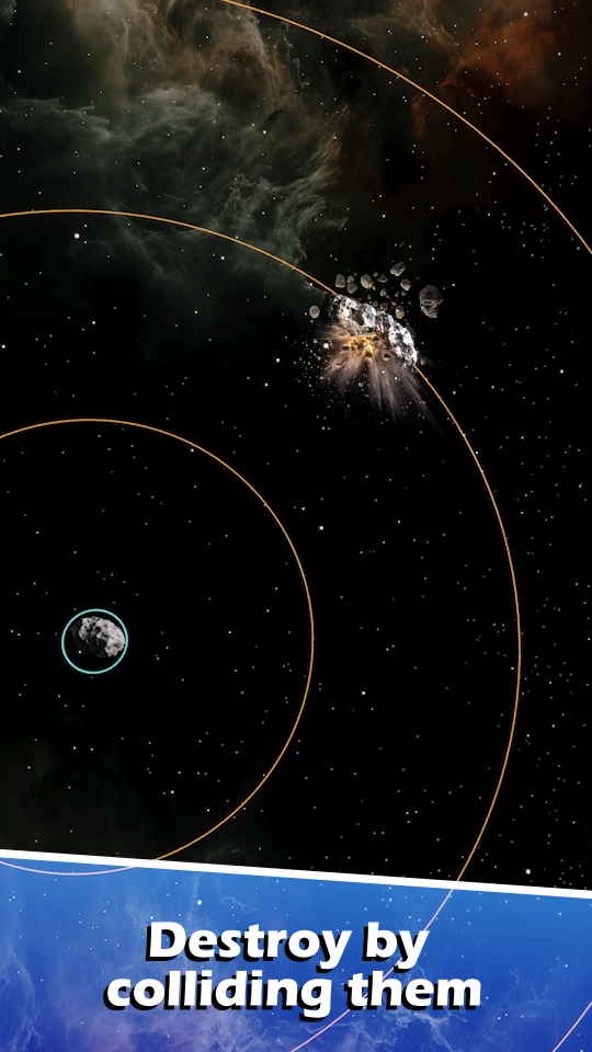 Orbit Destruction space theme render of solar debris flying outward.