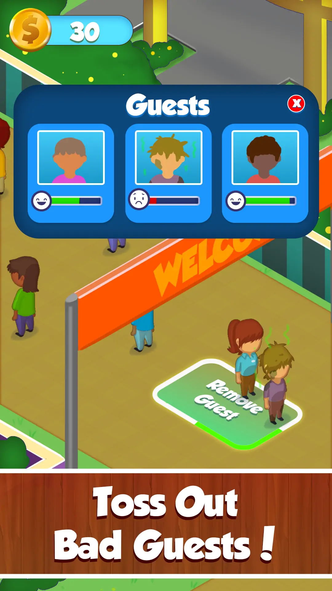 Rollercoaster Retreat mockup showcasing staff upgrades.