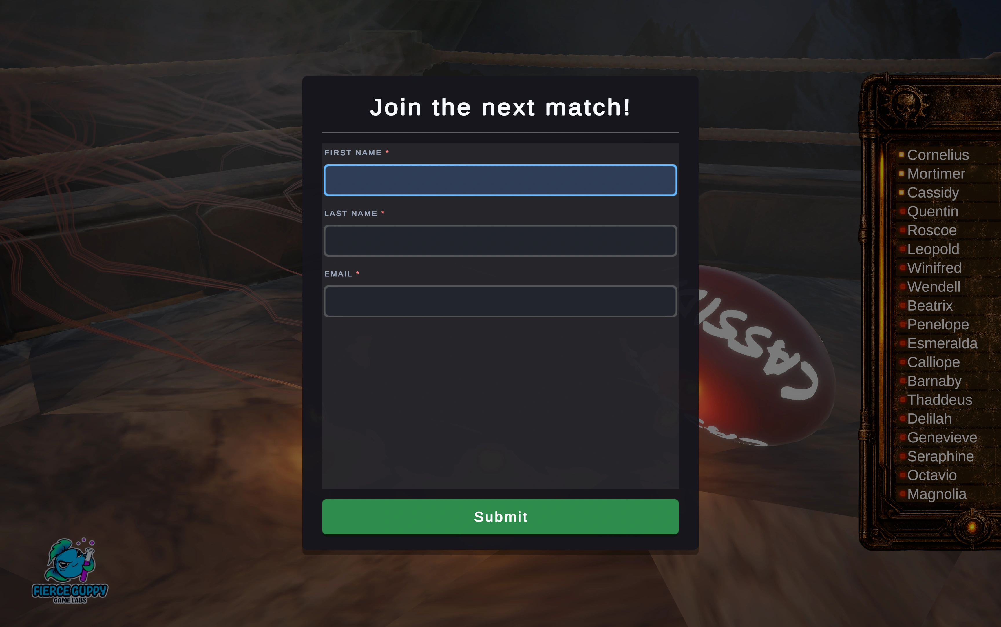 Balloon Pop lead capture registration screen