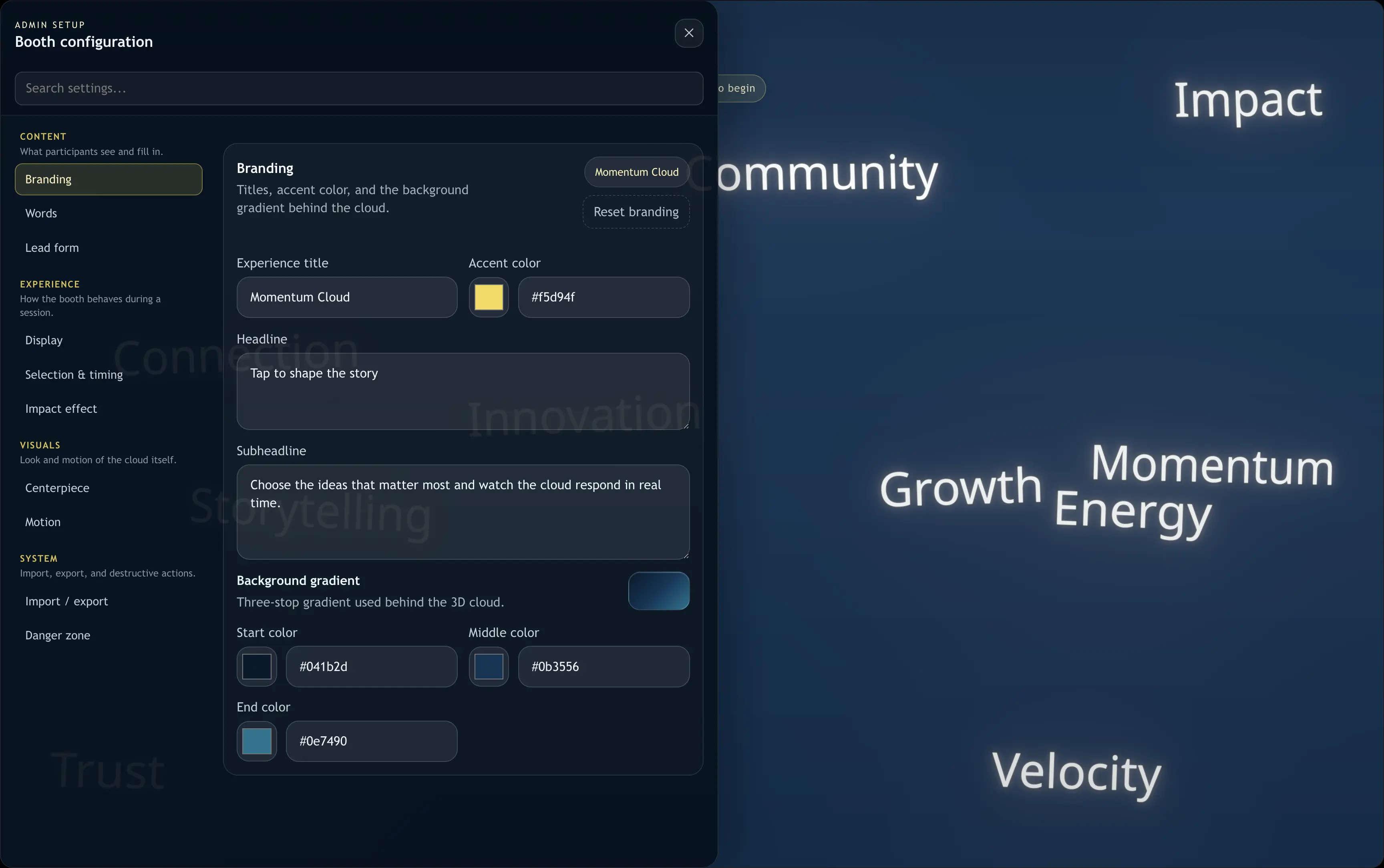 Word Cloud admin customization controls