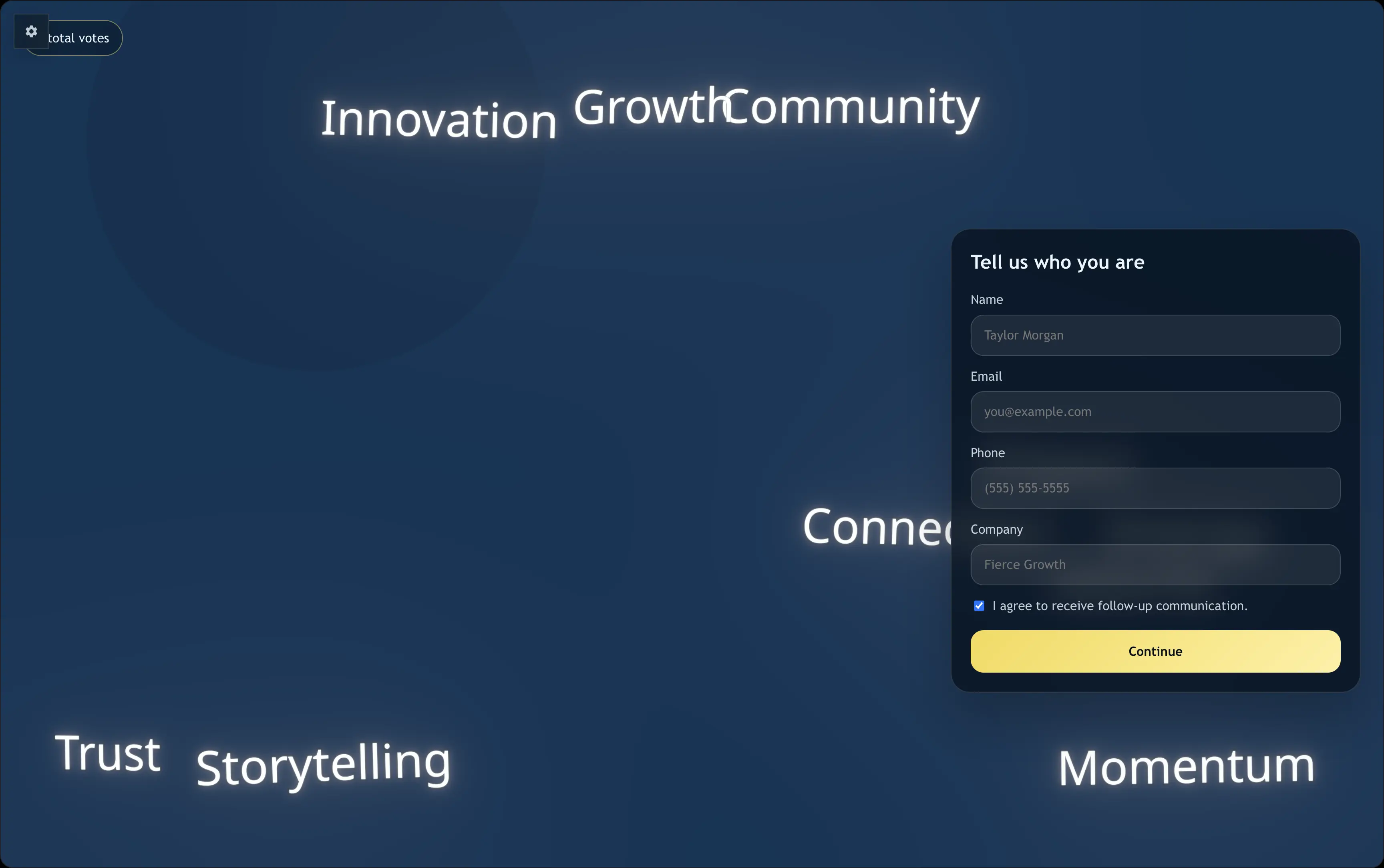 Word Cloud lead capture form screen